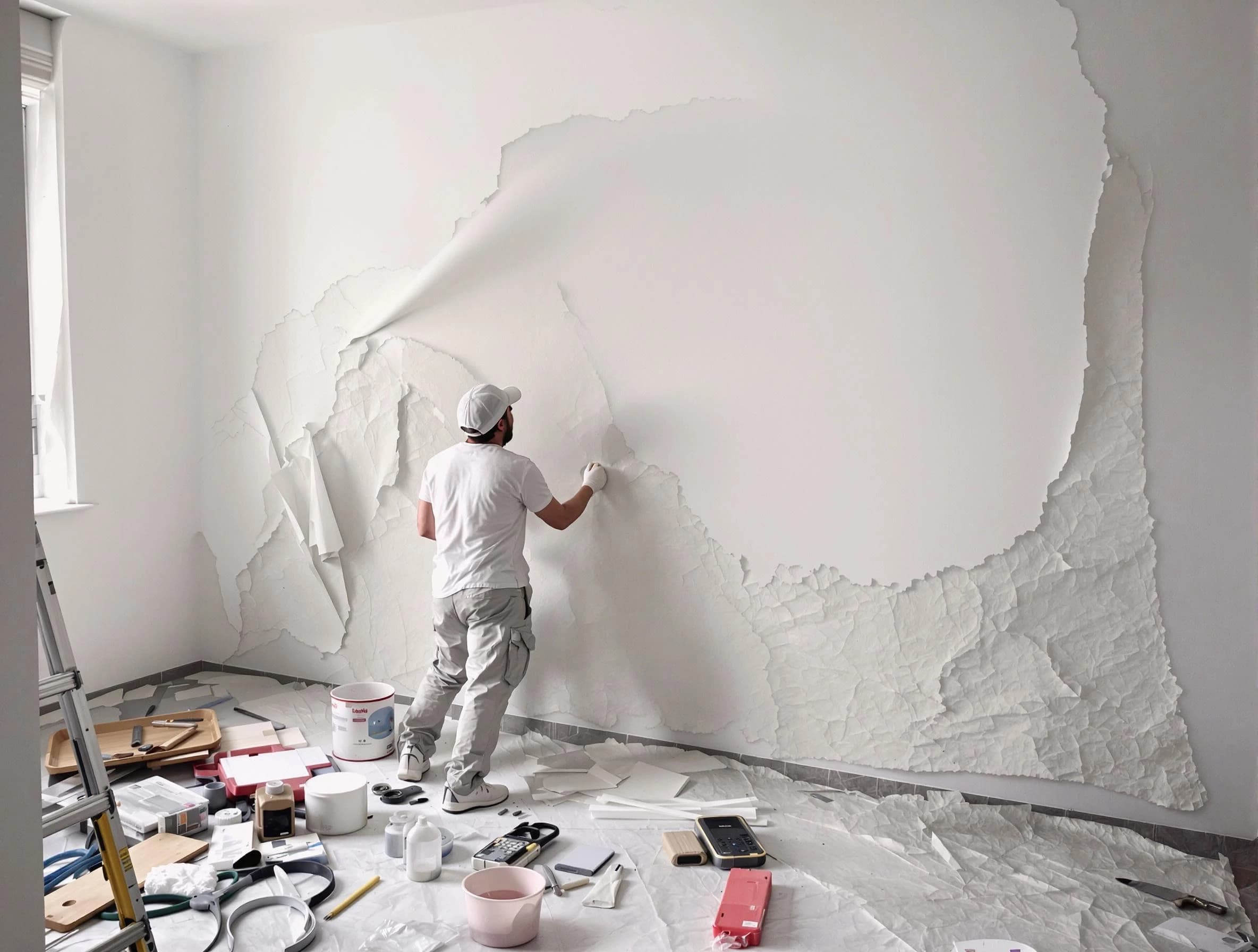 Removing old wallpaper to reveal clean walls by Wadsworth House Painters in Wadsworth